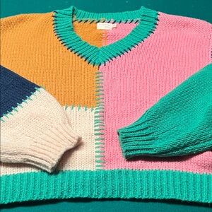 dreamers by debut Vibrant Patchwork V-Neck Sweater xL